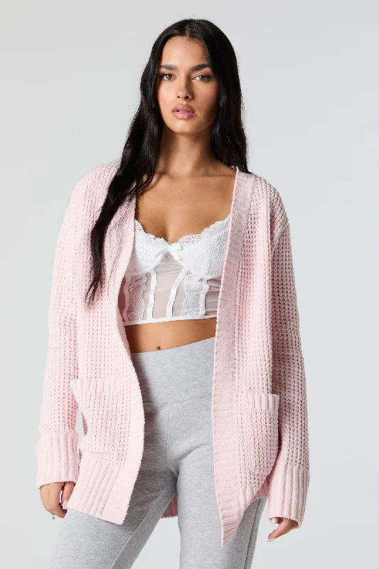 Waffle Knit Long Sleeve Cardigan