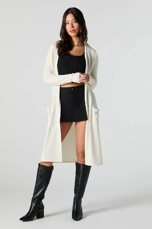 Ribbed Open Front Longline Cardigan