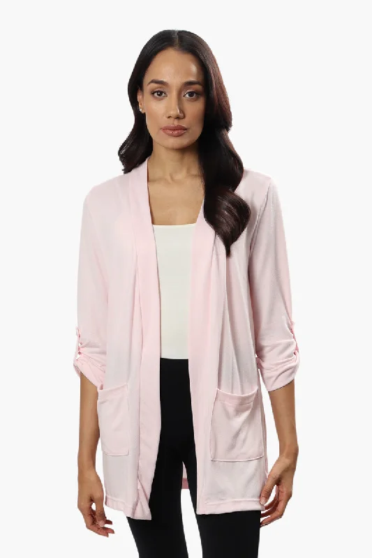 Majora Open Front Roll Up Sleeve Cardigan - Pink