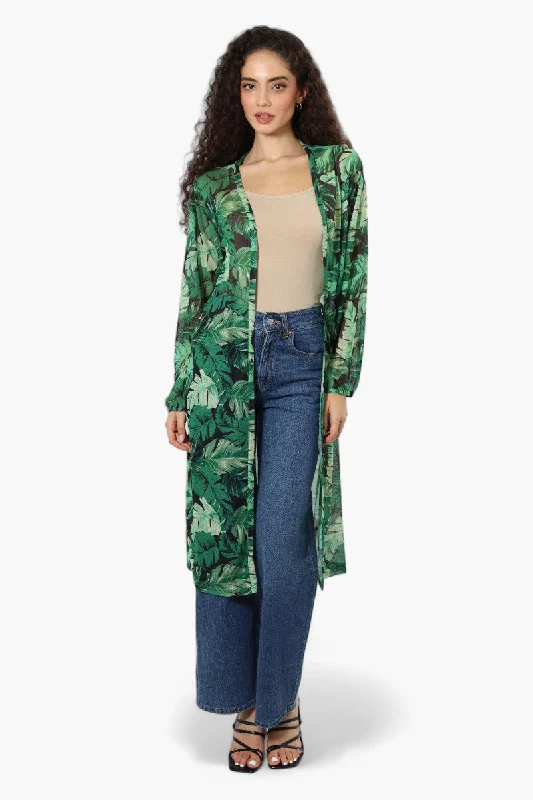 Limite Leaf Pattern Sheer Duster Cardigan - Green