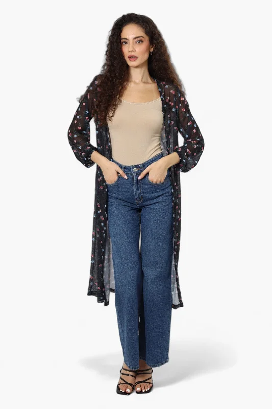 Limite Floral Sheer Duster Cardigan - Black