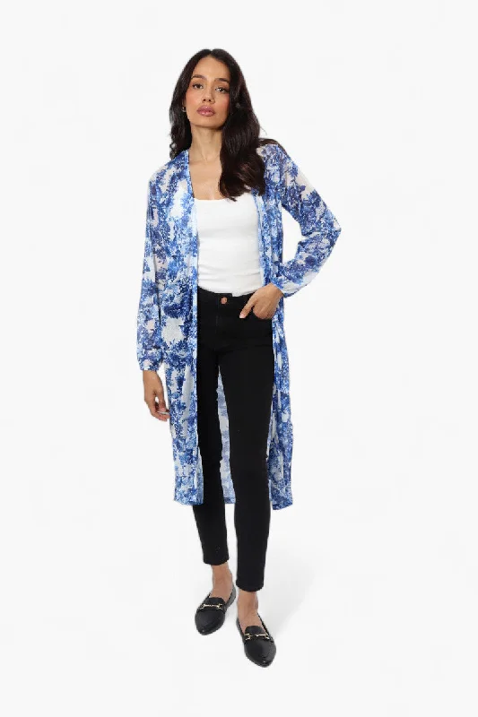 Limite Floral Sheer Duster Cardigan - Blue