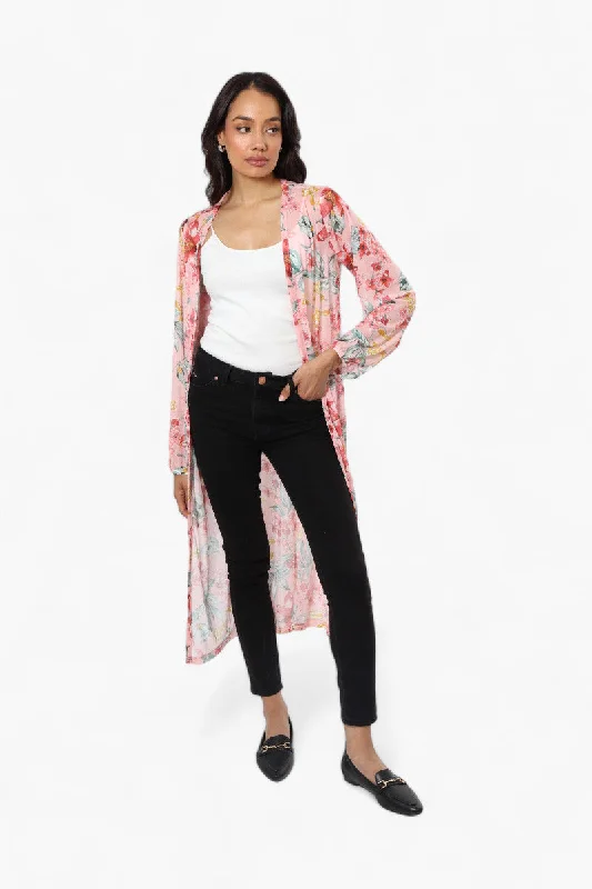 Limite Floral Sheer Duster Cardigan - Pink