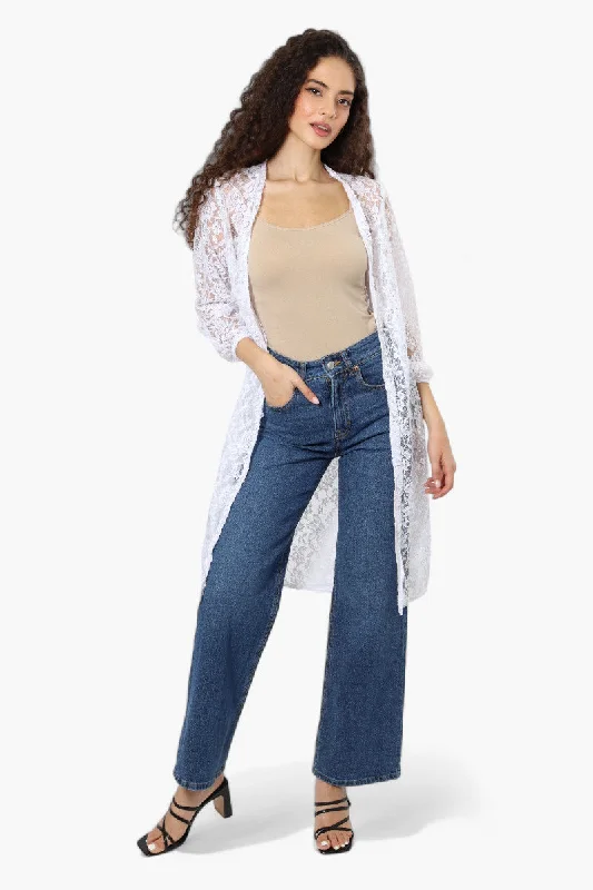 Impress Floral Lace Duster Cardigan - White