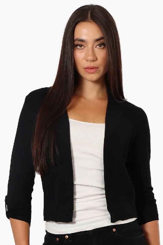 Impress Roll Up Sleeve Open Shrug Cardigan - Black