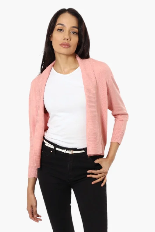 Impress 3/4 Sleeve Button Shrug Cardigan - Pink