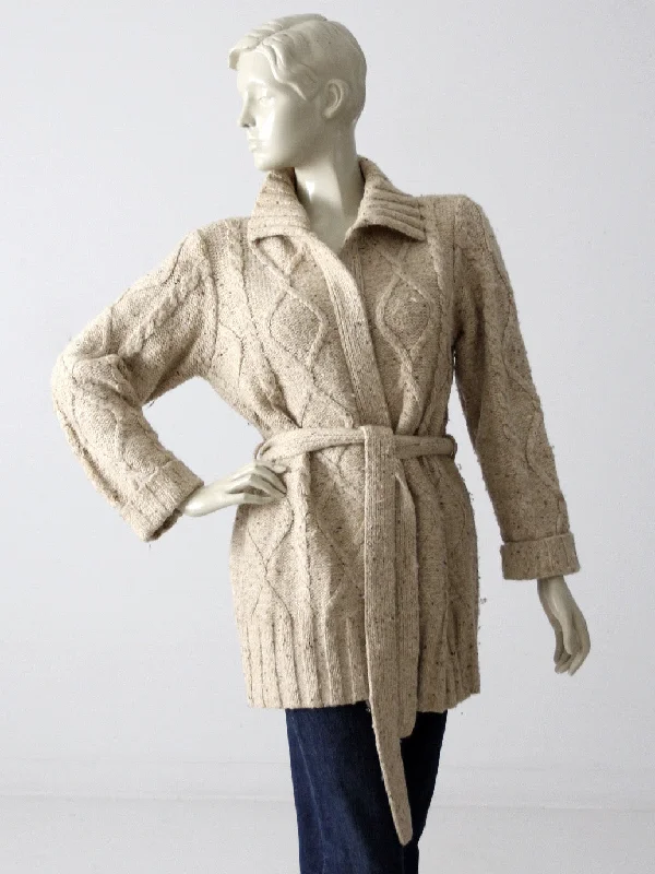 vintage 70s cable knit wrap cardigan