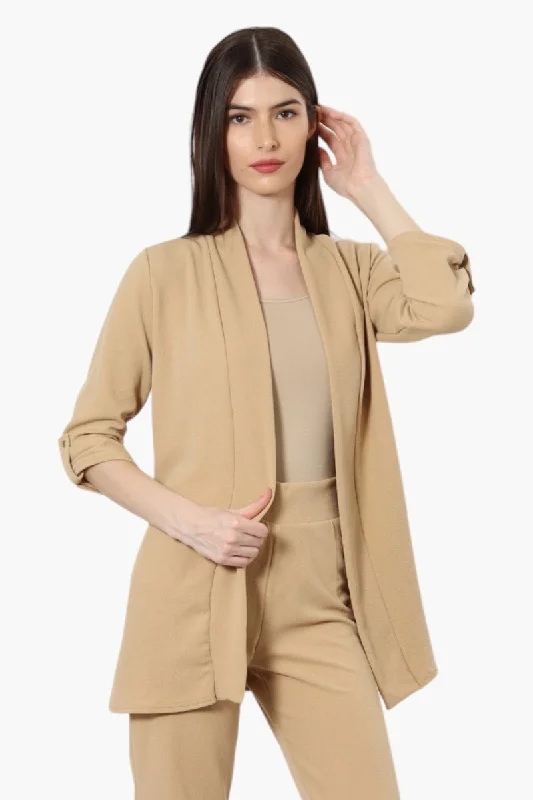 Impress Solid Roll Up Sleeve Cardigan - Beige