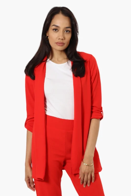 Impress Solid Roll Up Sleeve Cardigan - Red