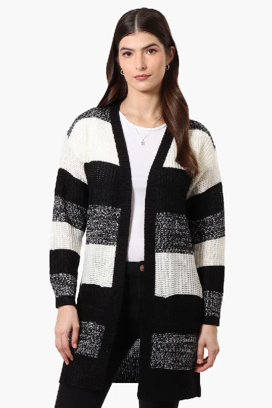 Majora Striped Open Wrap Cardigan - Black