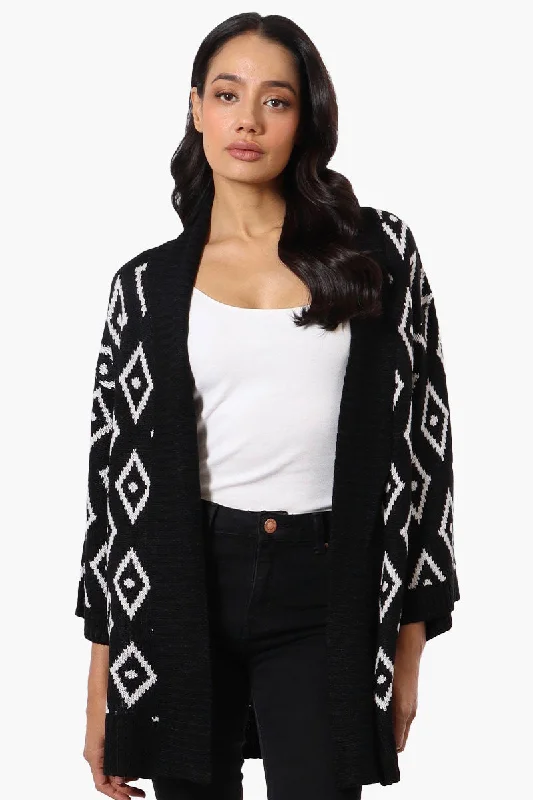 International INC Company Diamond Pattern Wrap Cardigan - Black