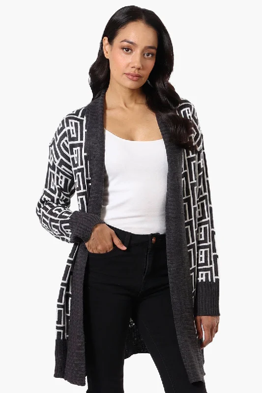 International INC Company Patterned Fold Over Wrap Cardigan - Grey