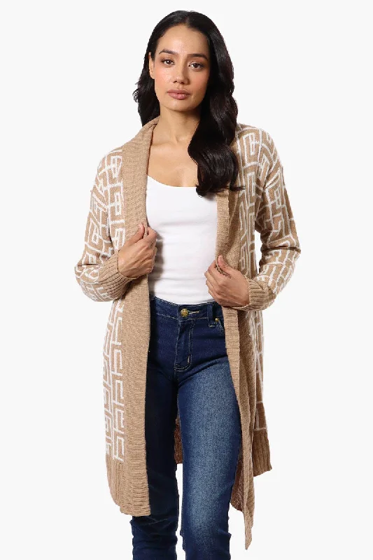 International INC Company Patterned Fold Over Wrap Cardigan - Beige