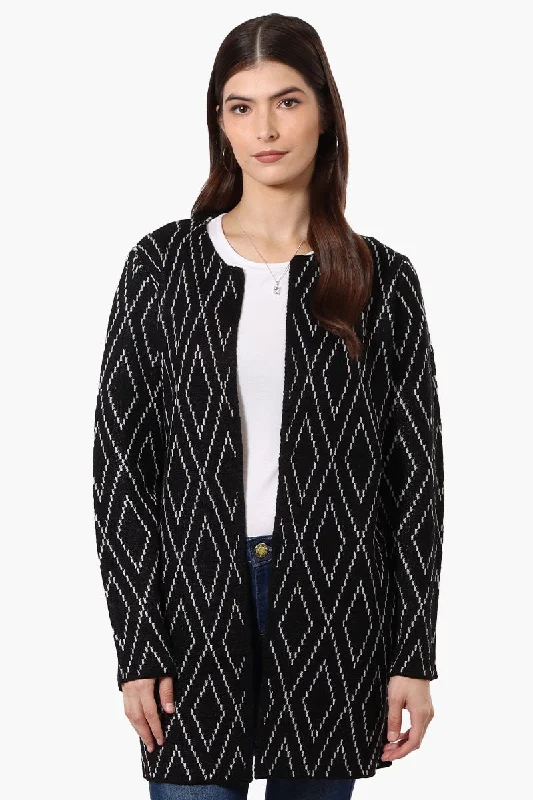 Beechers Brook Open Diamond Pattern Cardigan - Black