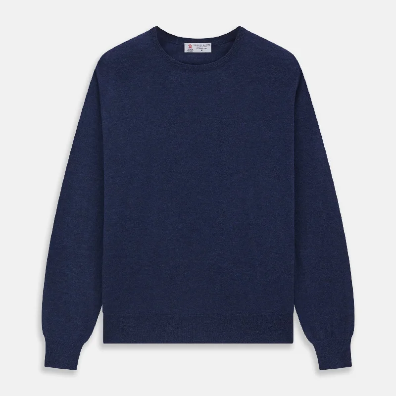 Blue Crew Neck Merino Wool Jumper