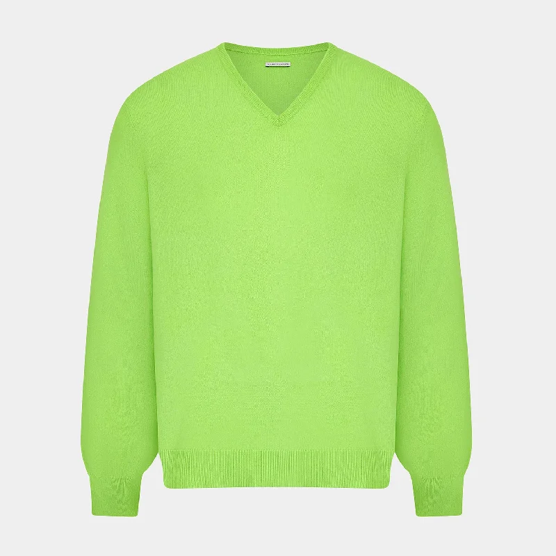 Bright Green Cashmere V-Neck Jumper