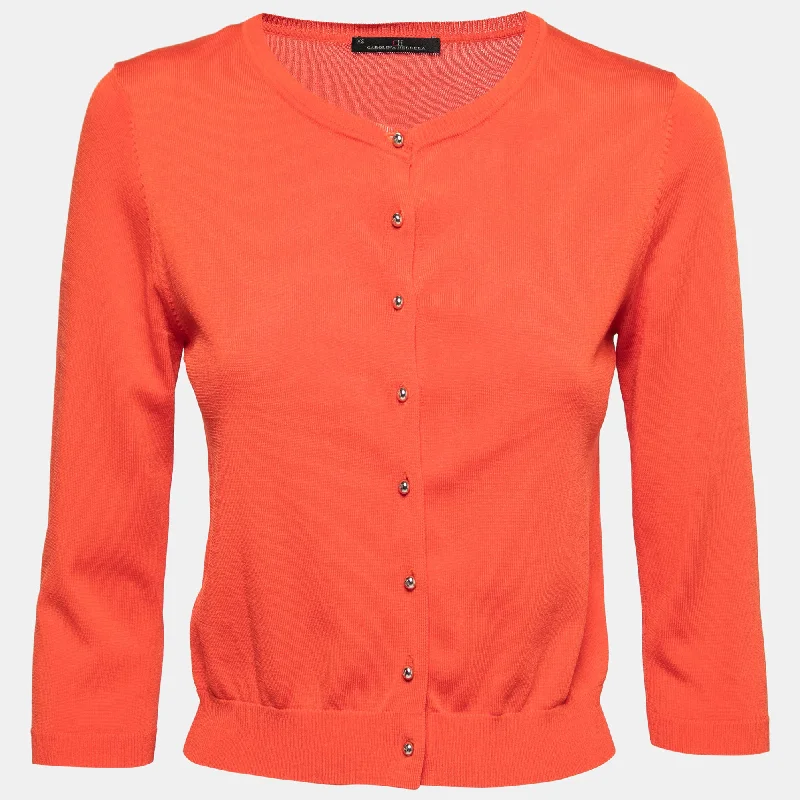 Ch Carolina Herrera Orange Knit Button Front Cardigan