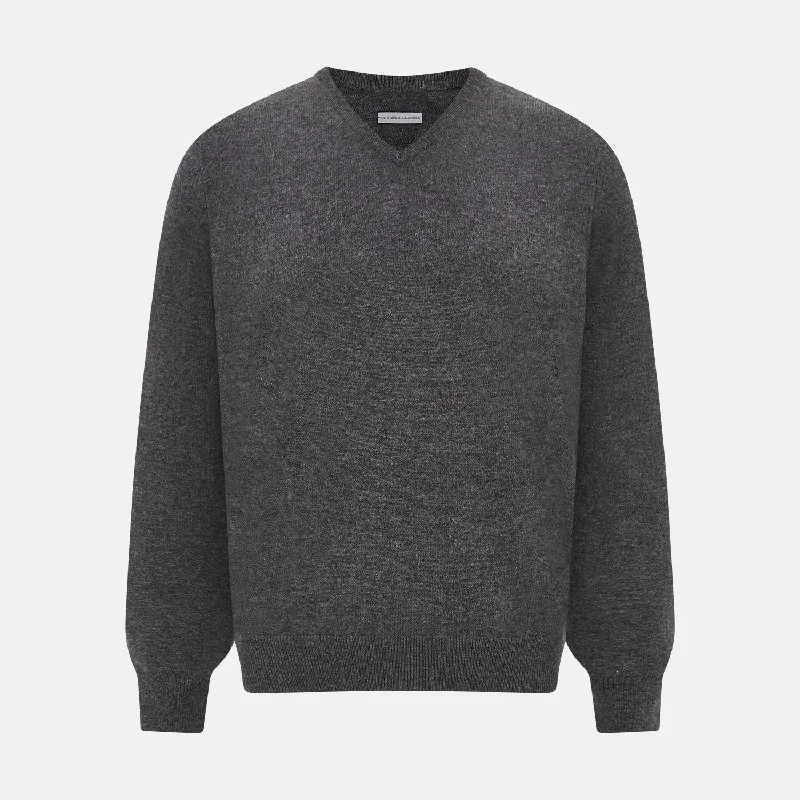 Charcoal Grey Cashmere V-neck Jumper