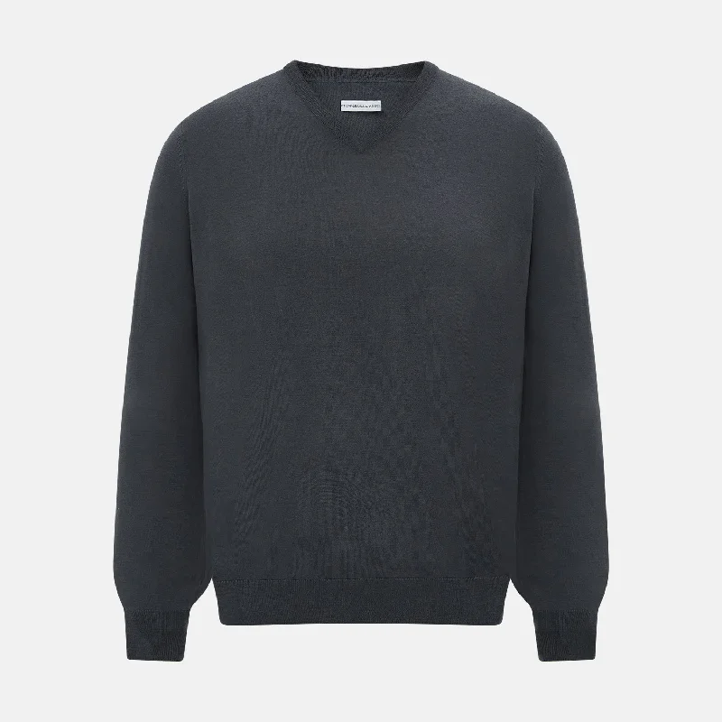 Charcoal Grey Merino V-Neck Jumper