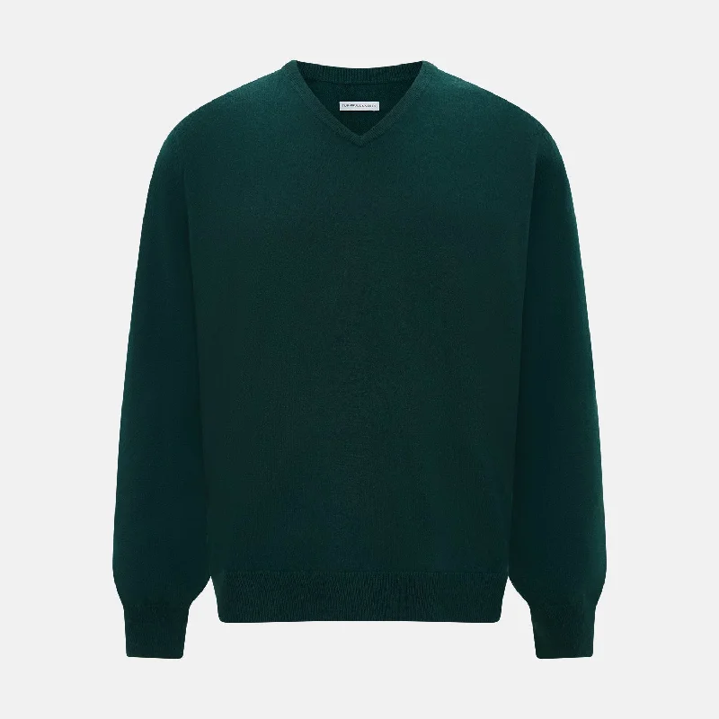 Forest Green Cashmere V-neck Jumper