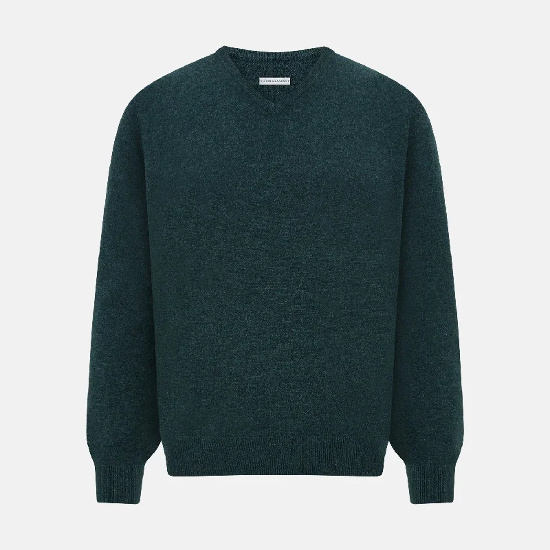 Forest Green Cashmere V-Neck Jumper