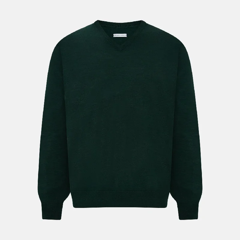 Forest Green Fine Merino V-Neck Jumper