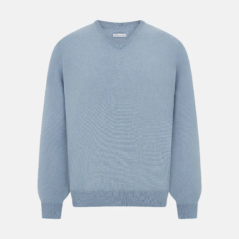 Frost Blue Cashmere V-Neck Jumper