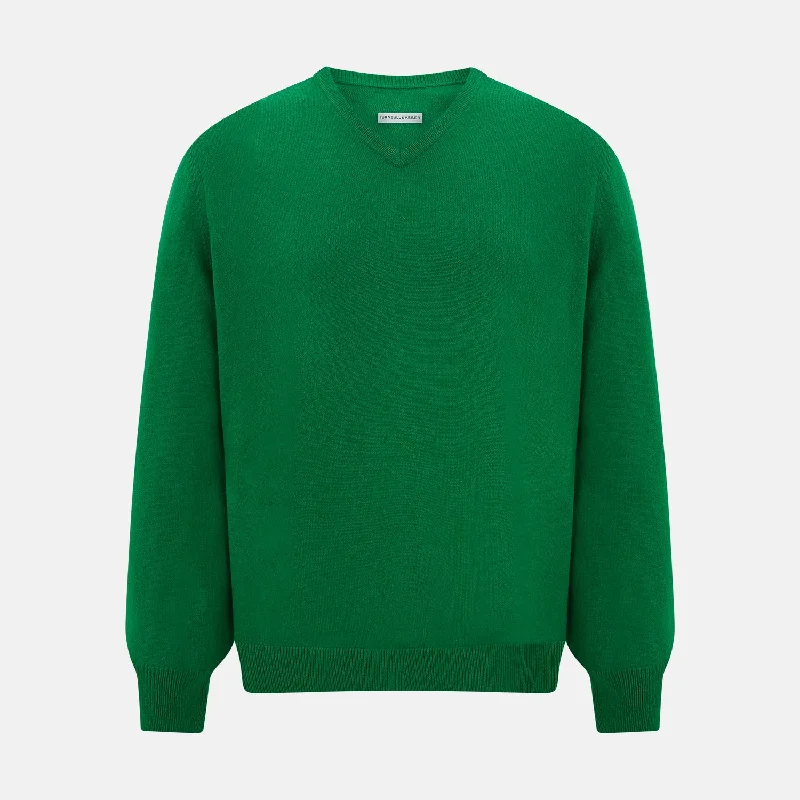 Grass Green Cashmere V-neck Jumper