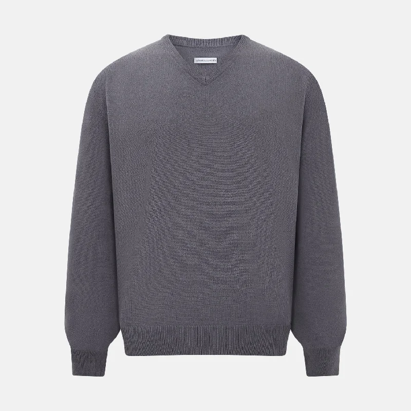 Grey V-Neck Cashmere Jumper