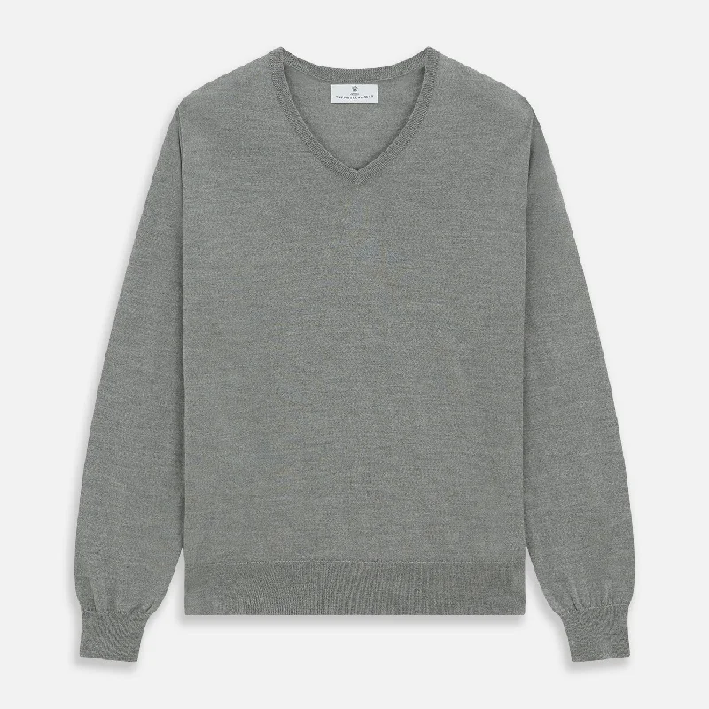 Grey V-Neck Merino Wool Jumper