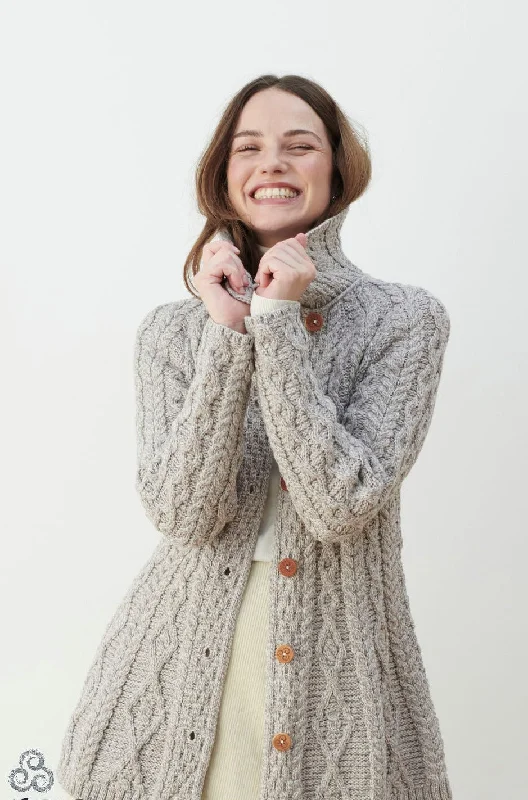 Aran - Flare Cardigan Diamond Pattern - Oat