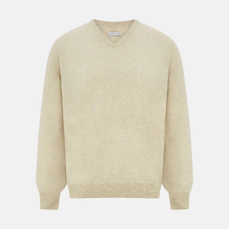 Ivory Cashmere V-Neck Jumper