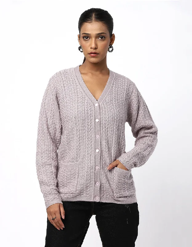 Knitted Self Design V-Neck Sweater