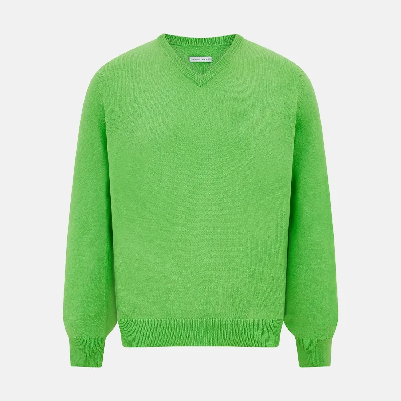 Lime Green Cashmere V-Neck Jumper