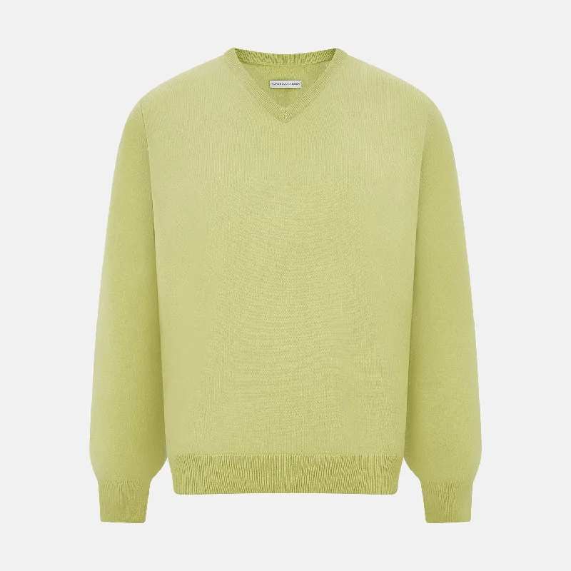 Melon Green Cashmere V-Neck Jumper