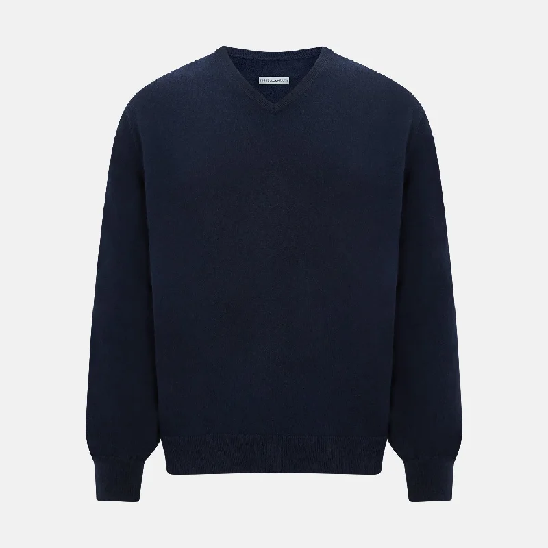 Navy Cashmere V-neck Jumper