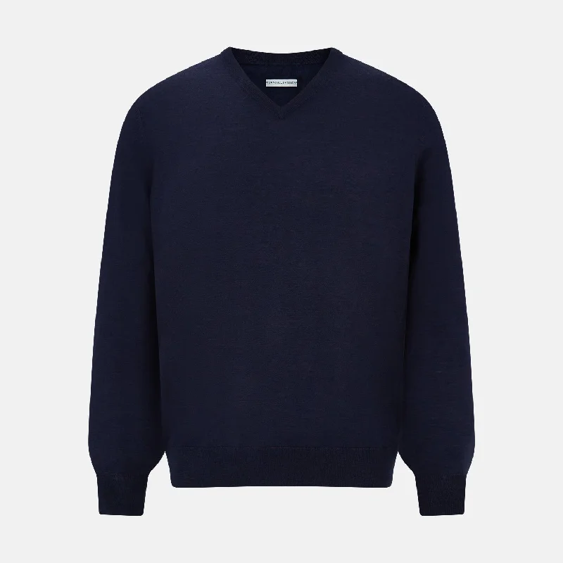 Navy Fine Merino V-Neck Jumper