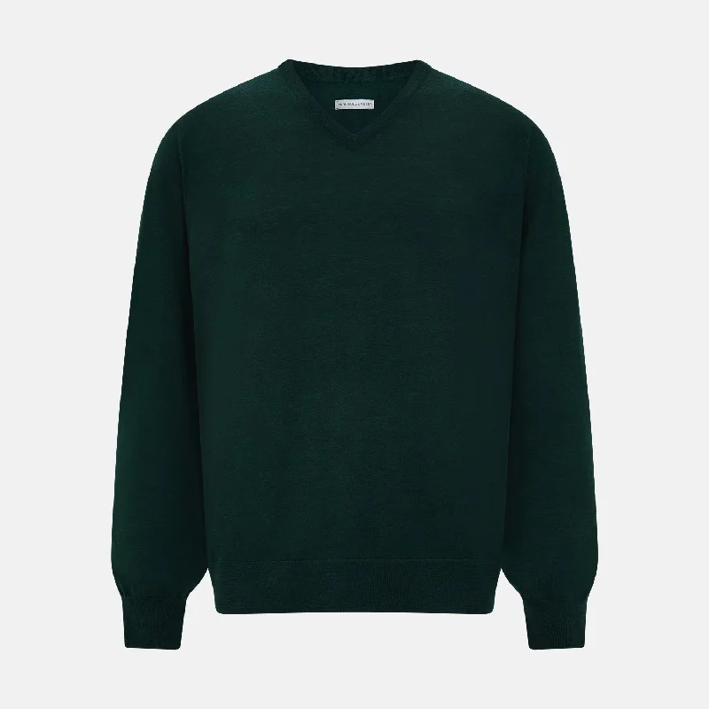 Petrol Green Merino V-Neck Jumper