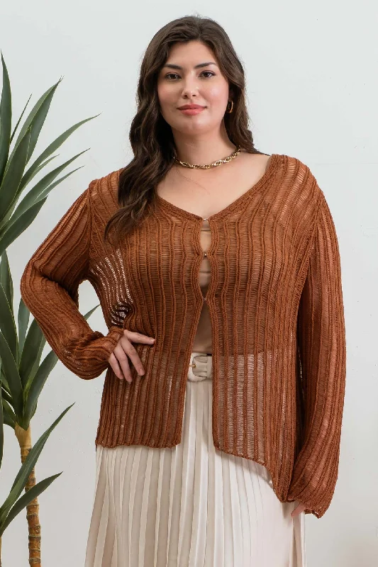 PLUS FRONT HOOK AND EYE CROCHET KNIT CARDIGAN