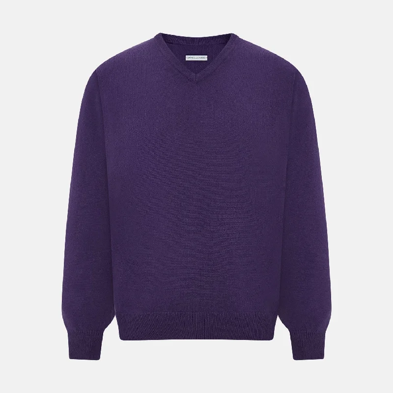 Purple Cashmere V-neck Jumper