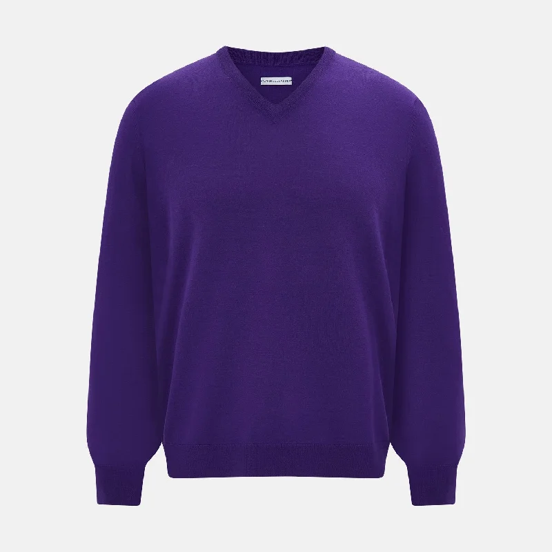 Purple Merino V-Neck Jumper