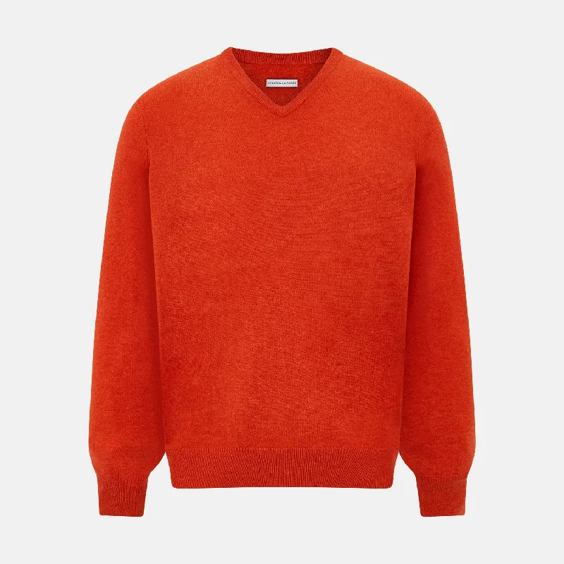 Red Orange Cashmere V-neck Jumper