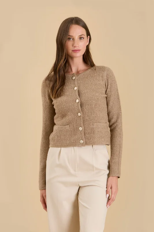 ROUND NECK GOLD BUTTON KNIT CARDIGAN