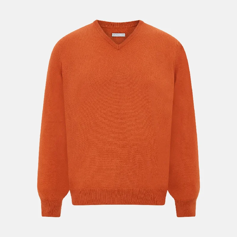 Rust Cashmere V-neck Jumper