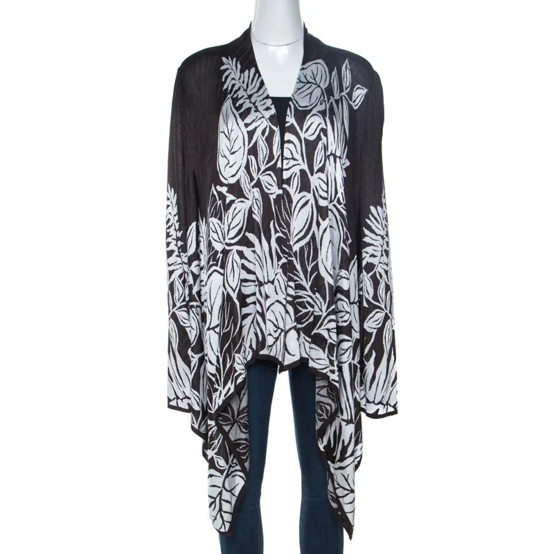 St. John Monochrome Jacquard Knit Draped Cardigan