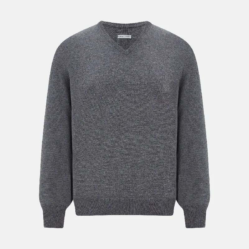 Storm Grey Cashmere V-neck Jumper