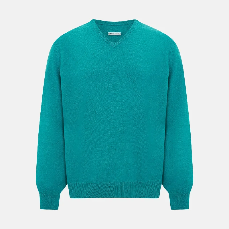 Turquoise Cashmere V-neck Jumper