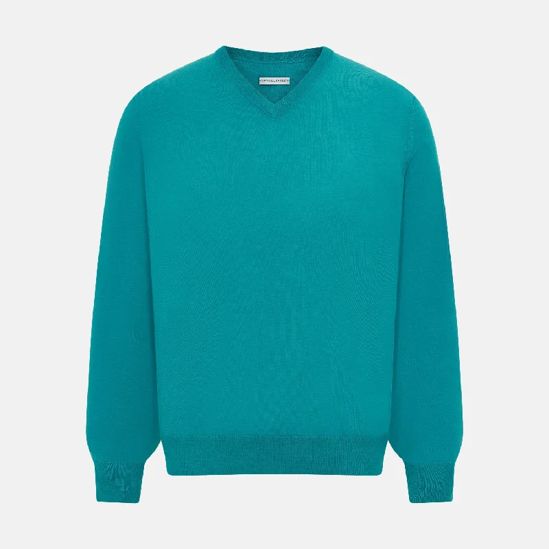 Turquoise Fine Merino V-Neck Jumper