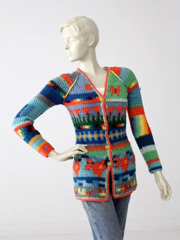 vintage 70s crotchet cardigan hippie sweater