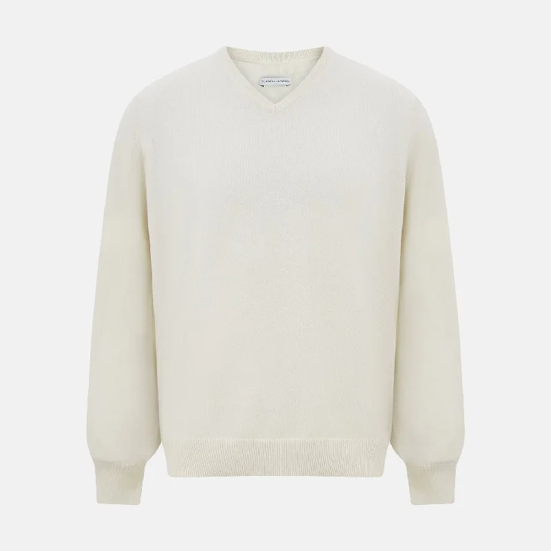 White Cashmere V-Neck Jumper